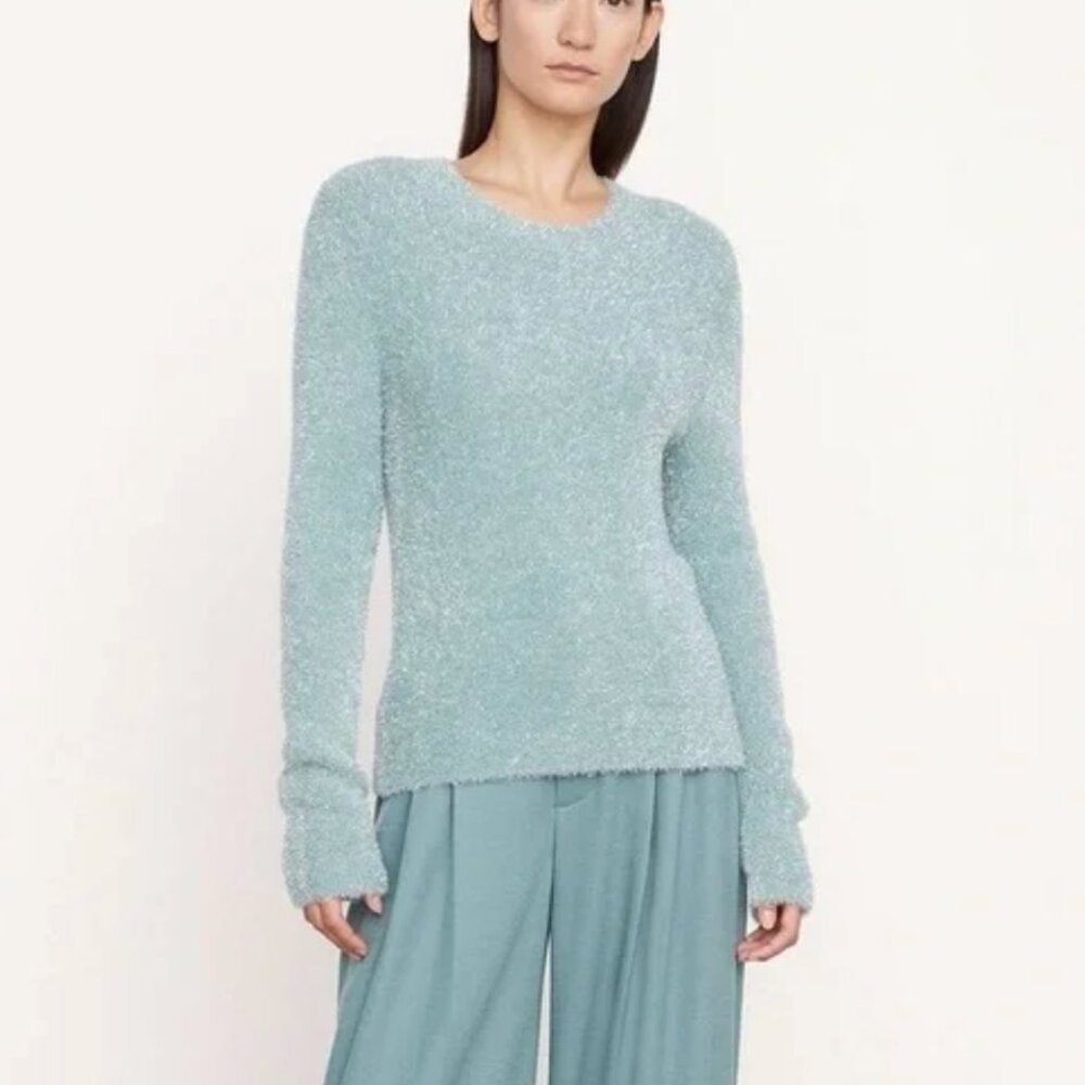 Vince Crewneck Lurex Eyelash Metallic Sweater Pullover Size S/P Light Blue